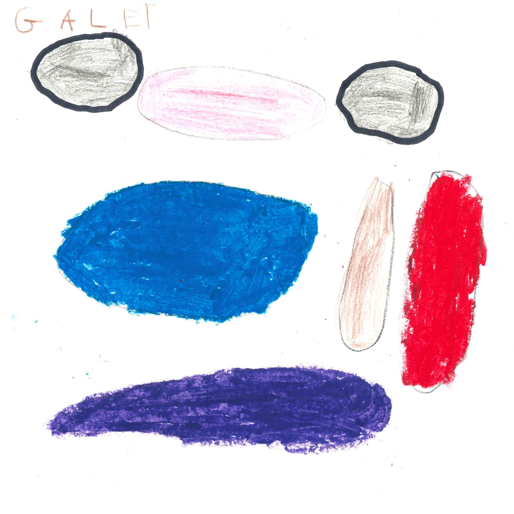 Dessin de Lilia (7 ans). Mot: GaletsTechnique: Pastels.