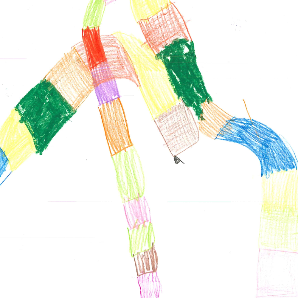 Dessin de Maléha (7 ans). Mot: ContainerTechnique: Crayons.