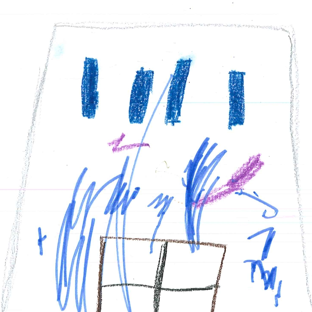 Dessin de Albane (9 ans). Mot: VolcanTechnique: Pastels.