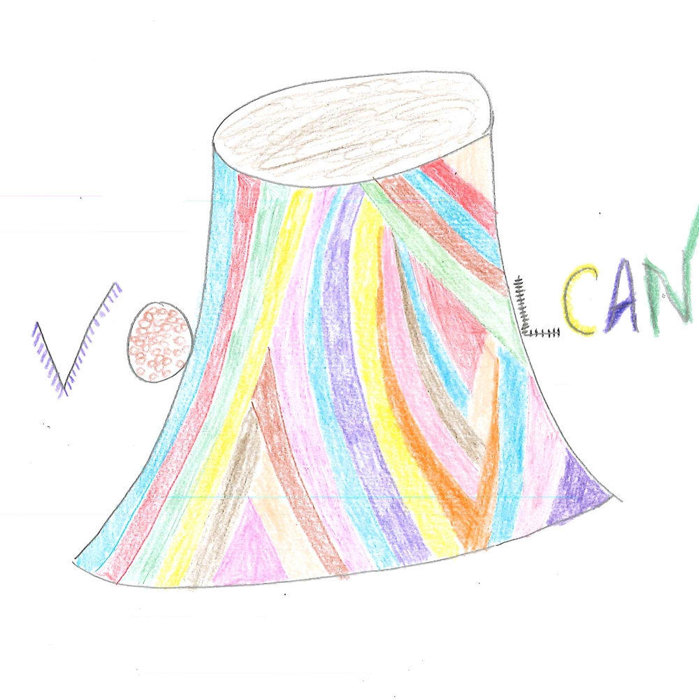 Dessin de Antoine (36 ans). Mot: VolcanTechnique: Crayons.