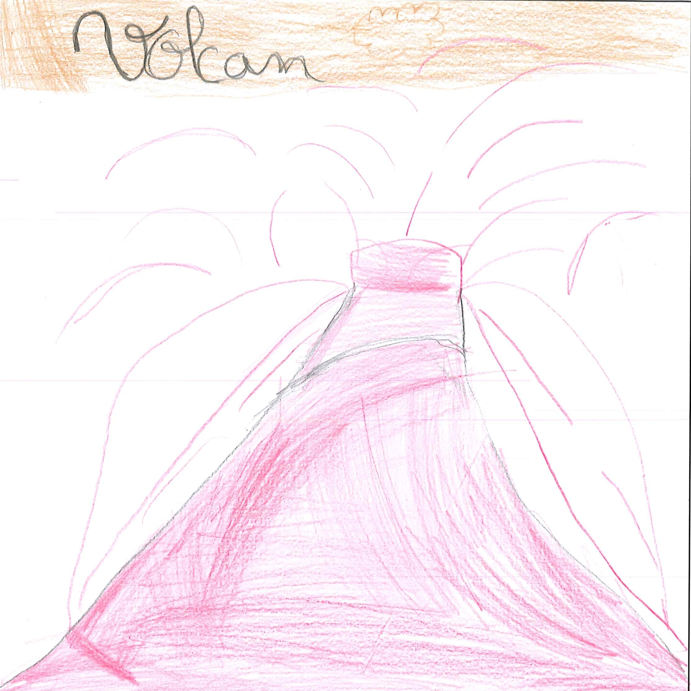 Dessin de Niel (11 ans). Mot: VolcanTechnique: Crayons.