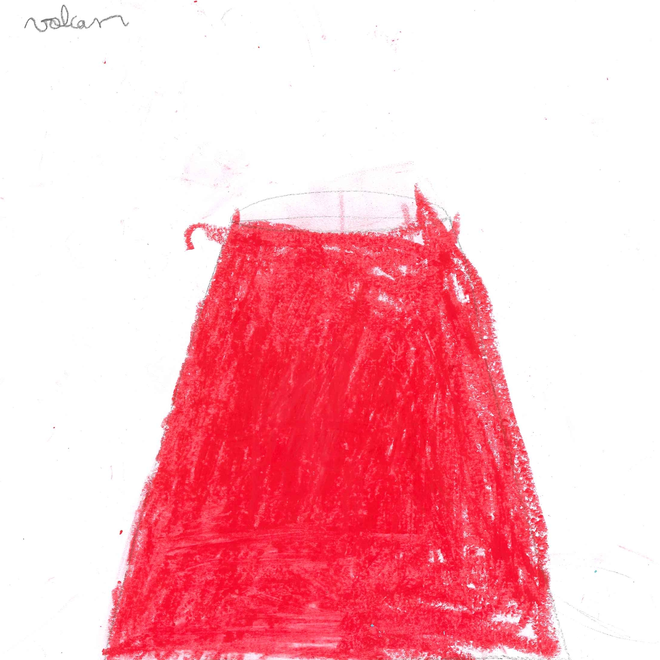 Dessin de Mounir (7 ans). Mot: VolcanTechnique: Pastels.