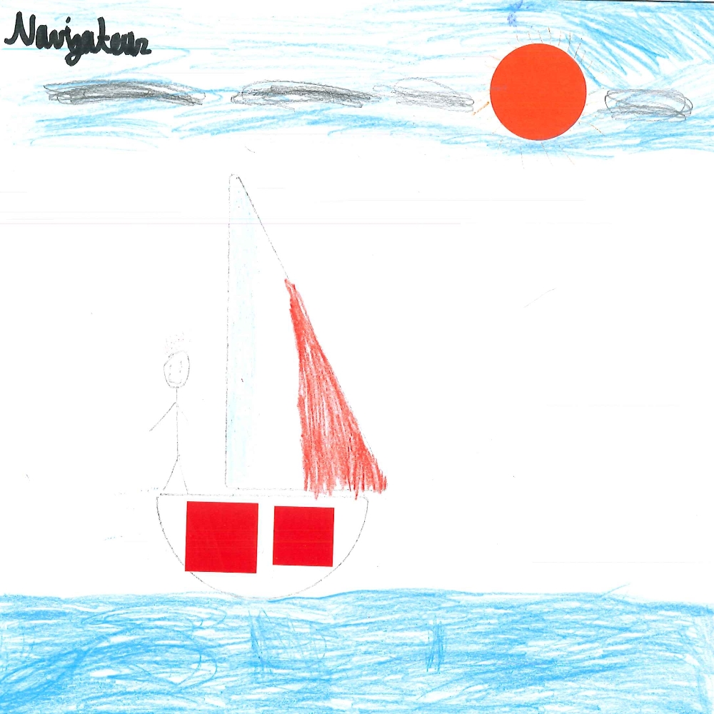 Dessin de Aymen (9 ans). Mot: Navigatrice, NavigateurTechnique: Crayons.