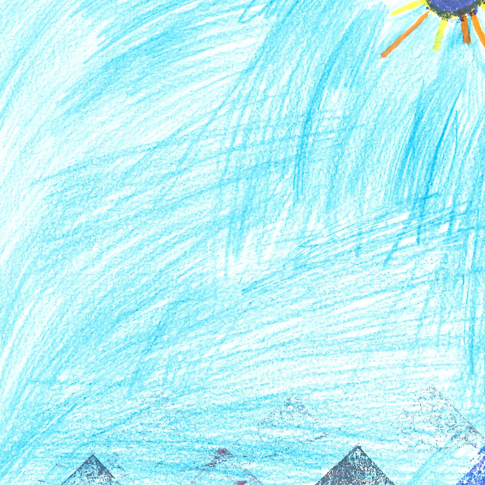 Dessin de Clémence (8 ans). Mot: CielTechnique: Crayons.