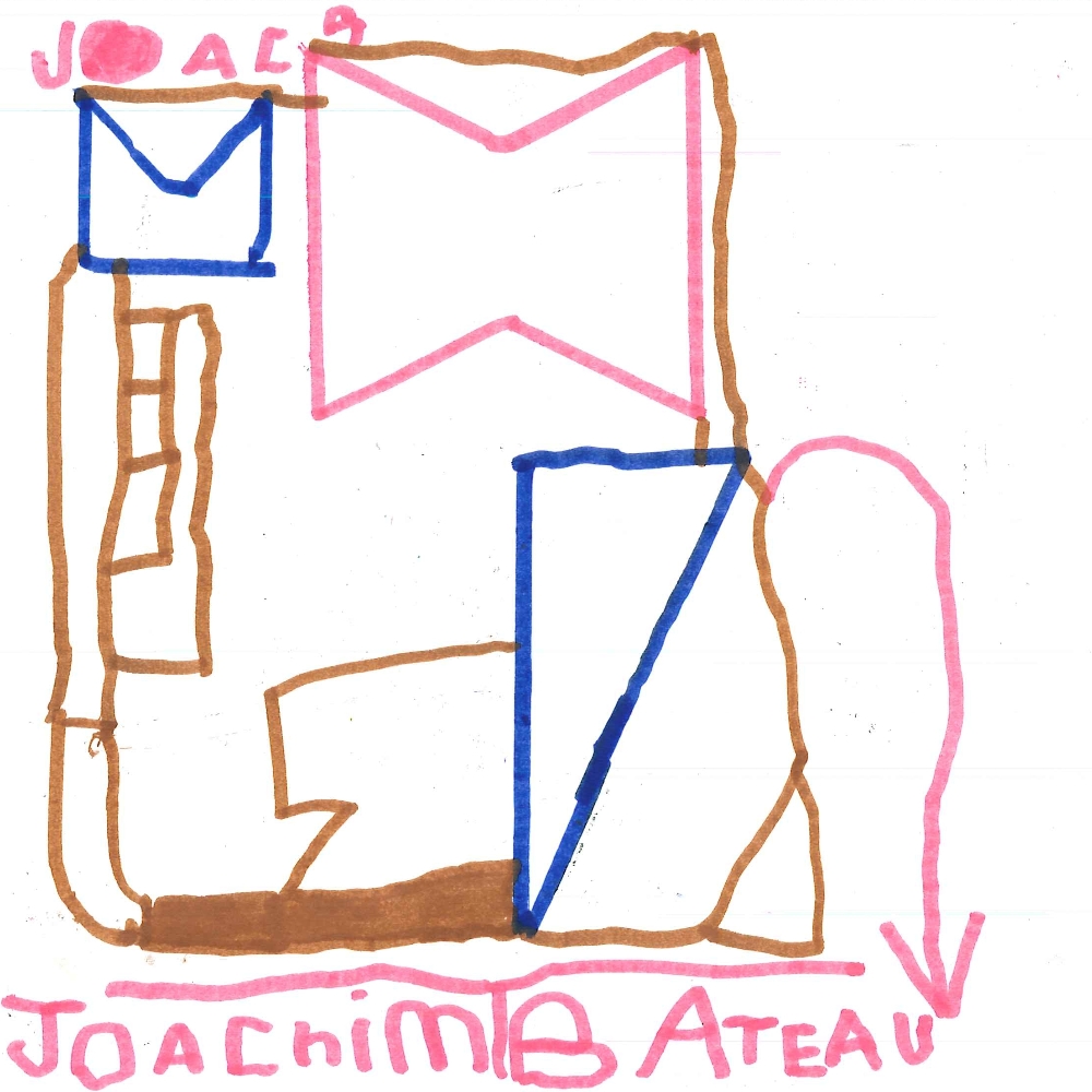 Dessin de Joachim (4 ans). Mot: BateauTechnique: Normographe.
