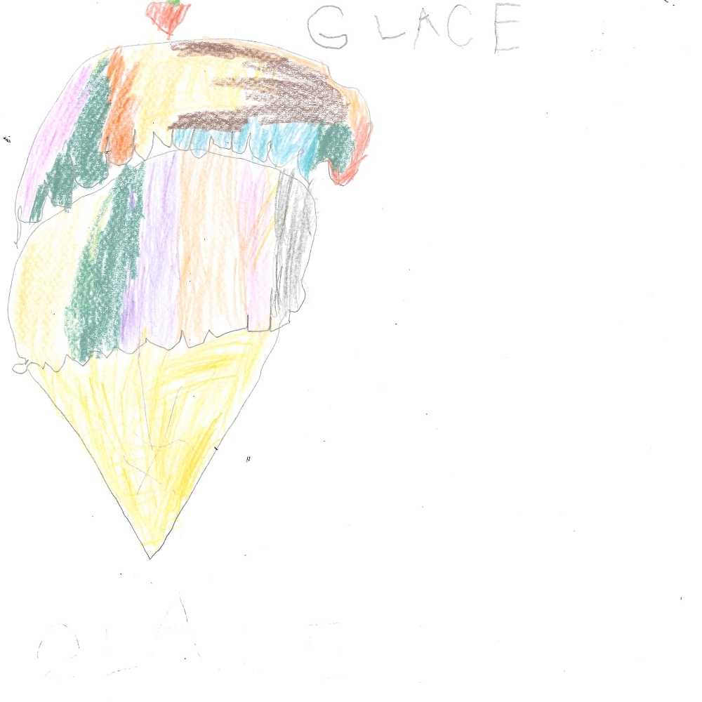 Dessin de Maravilha (5 ans). Mot: GlaceTechnique: Crayons.