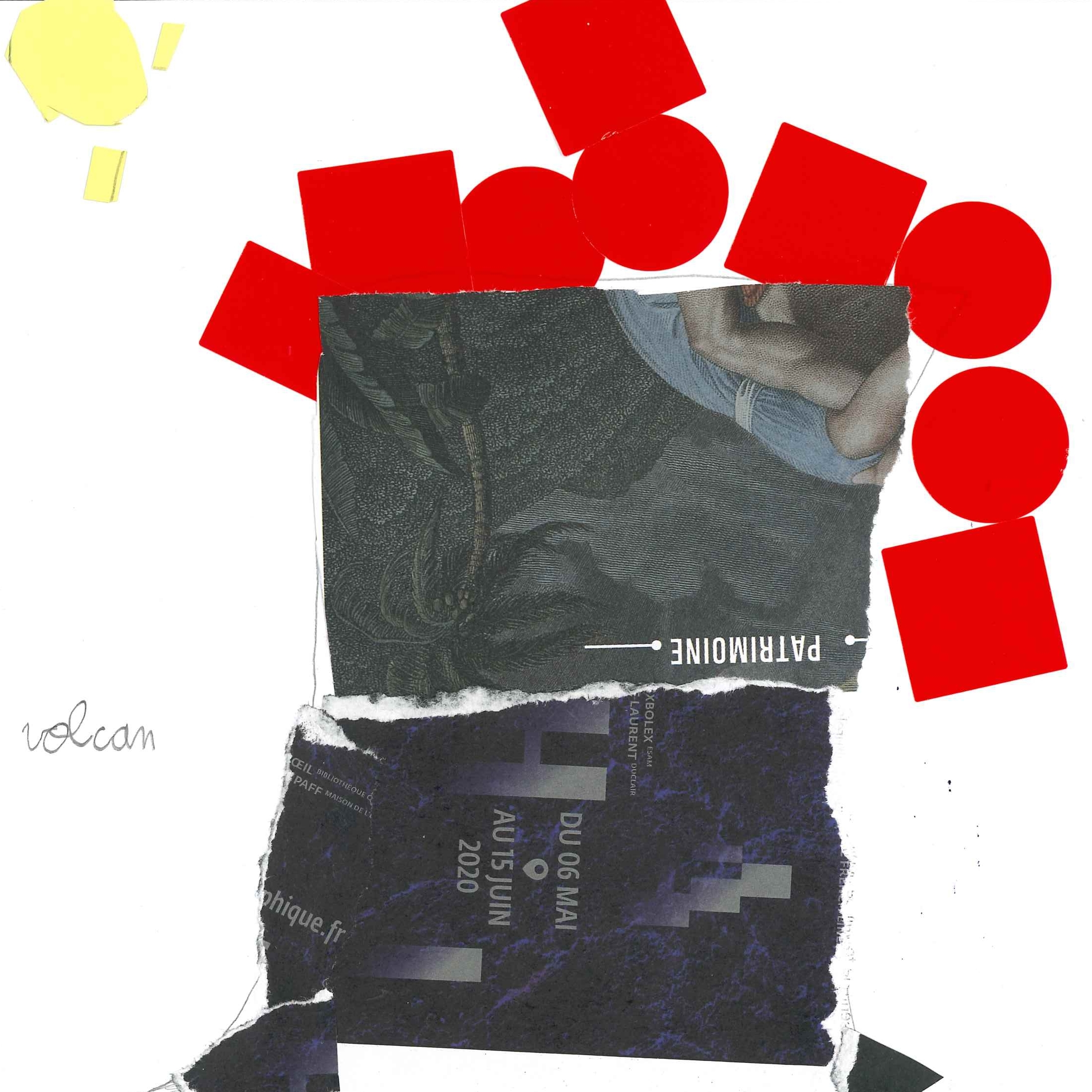 Dessin de Razim (7 ans). Mot: VolcanTechnique: Découpage / Collage.