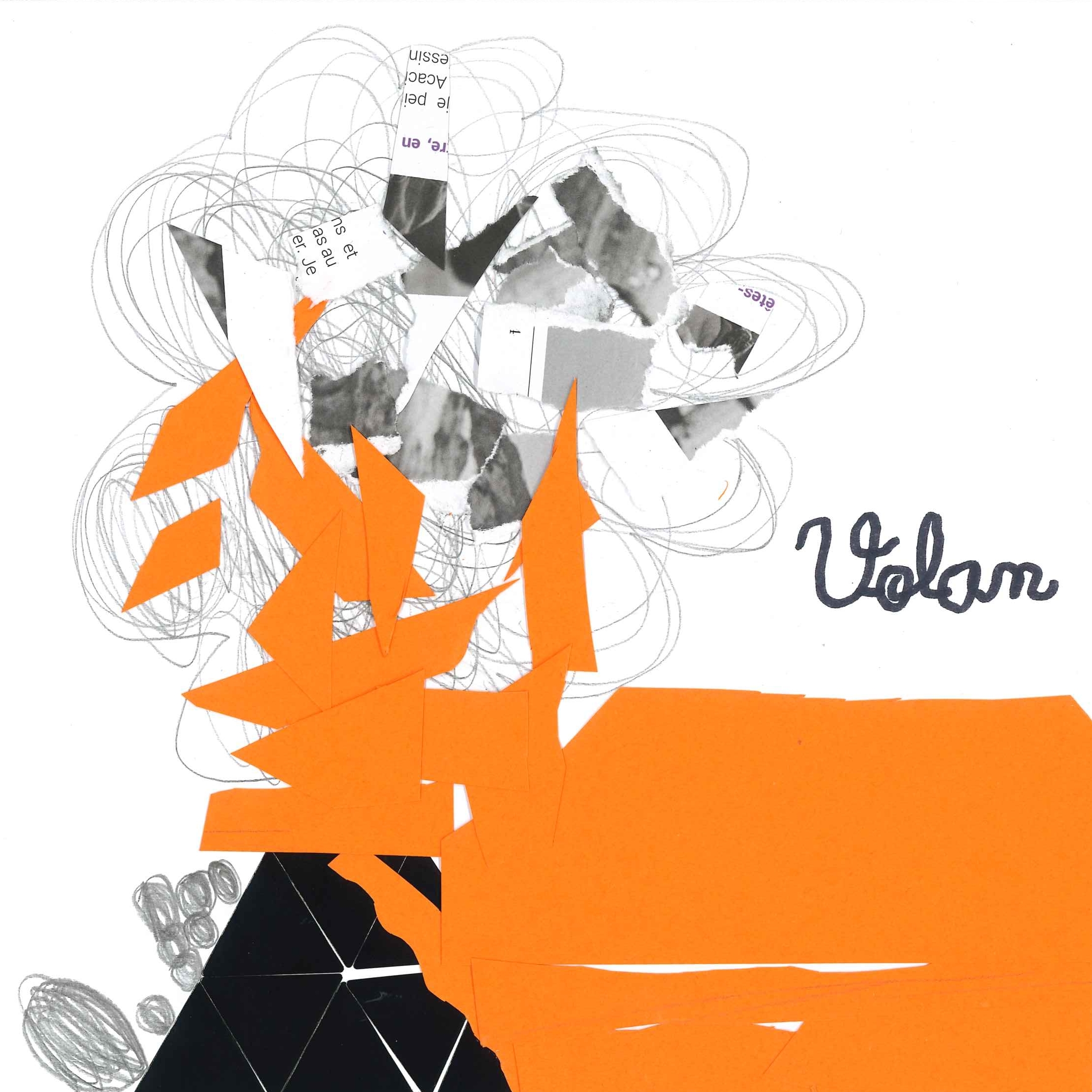 Dessin de Yann (7 ans). Mot: VolcanTechnique: Découpage / Collage.