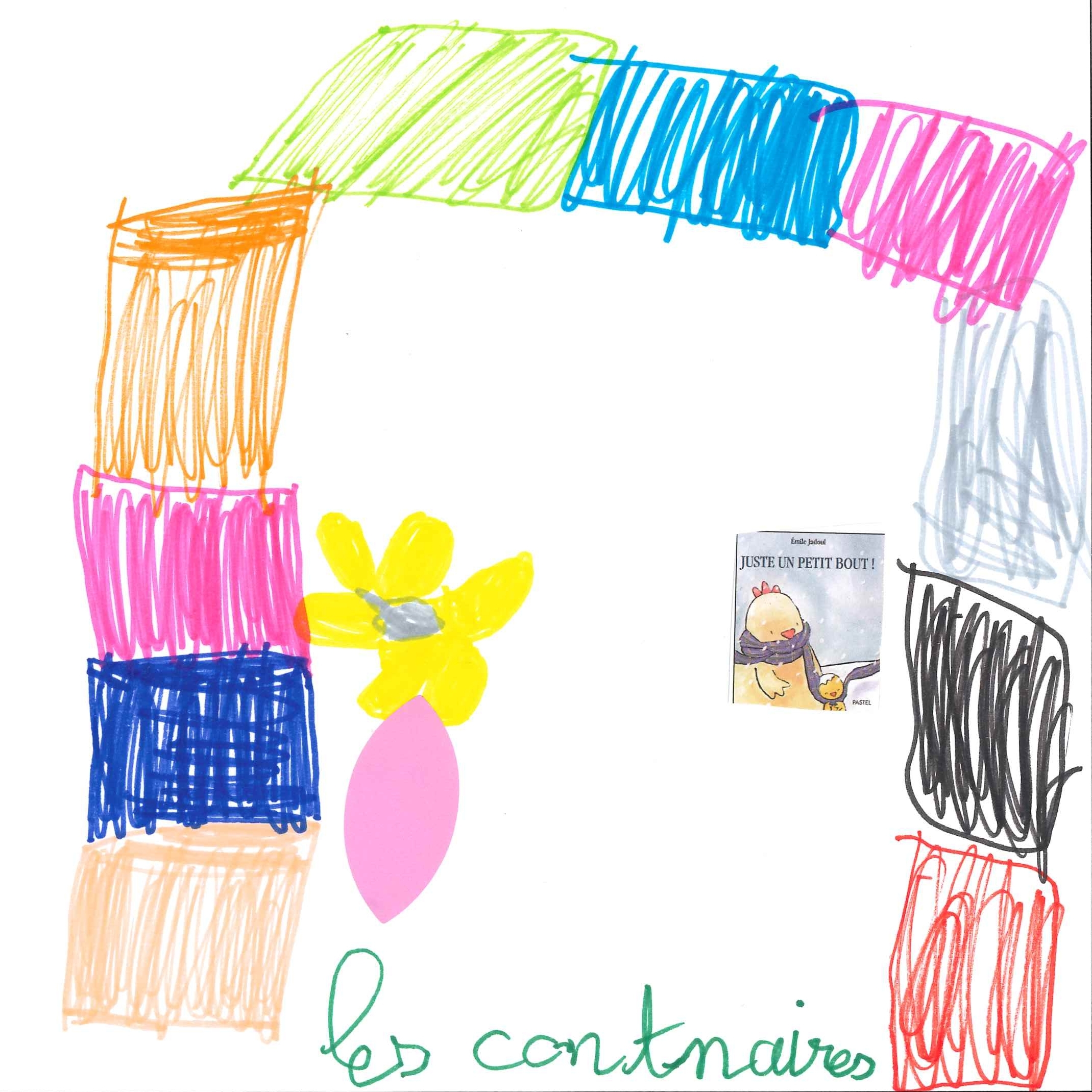 Dessin de Lyna (9 ans). Mot: ContainerTechnique: Feutres.