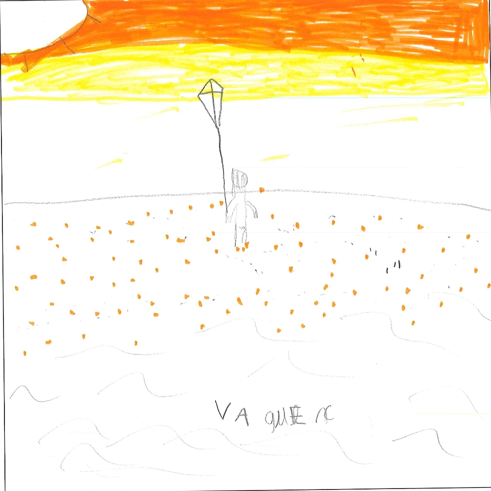 Dessin de Ahmed (10 ans). Mot: VaguesTechnique: Crayons.