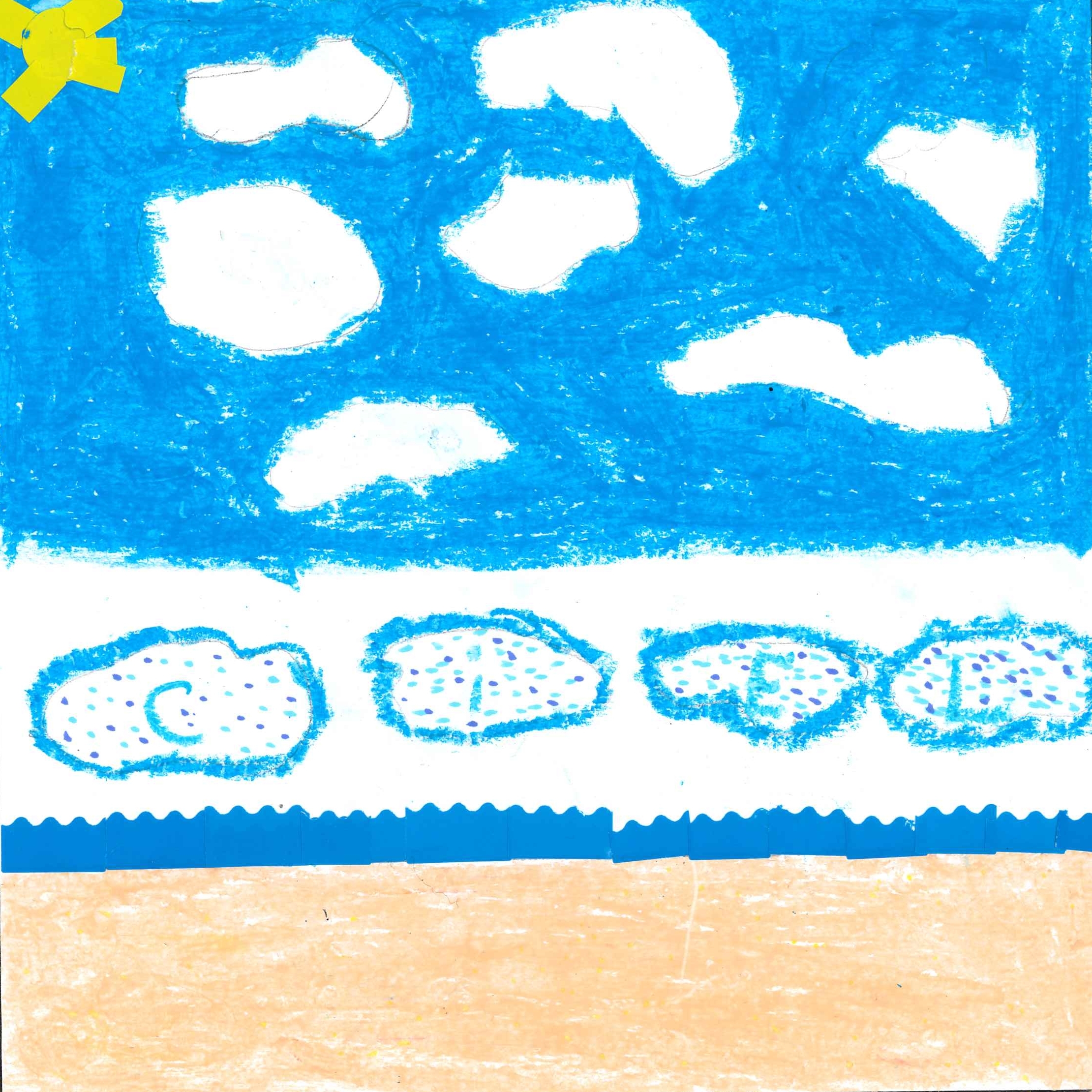 Dessin de Luciana (10 ans). Mot: CielTechnique: Pastels.