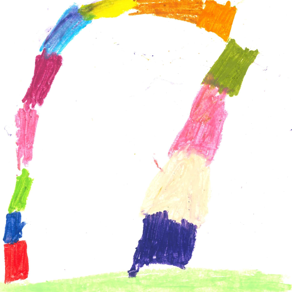 Dessin de Mayna (7 ans). Mot: ContainerTechnique: Pastels.