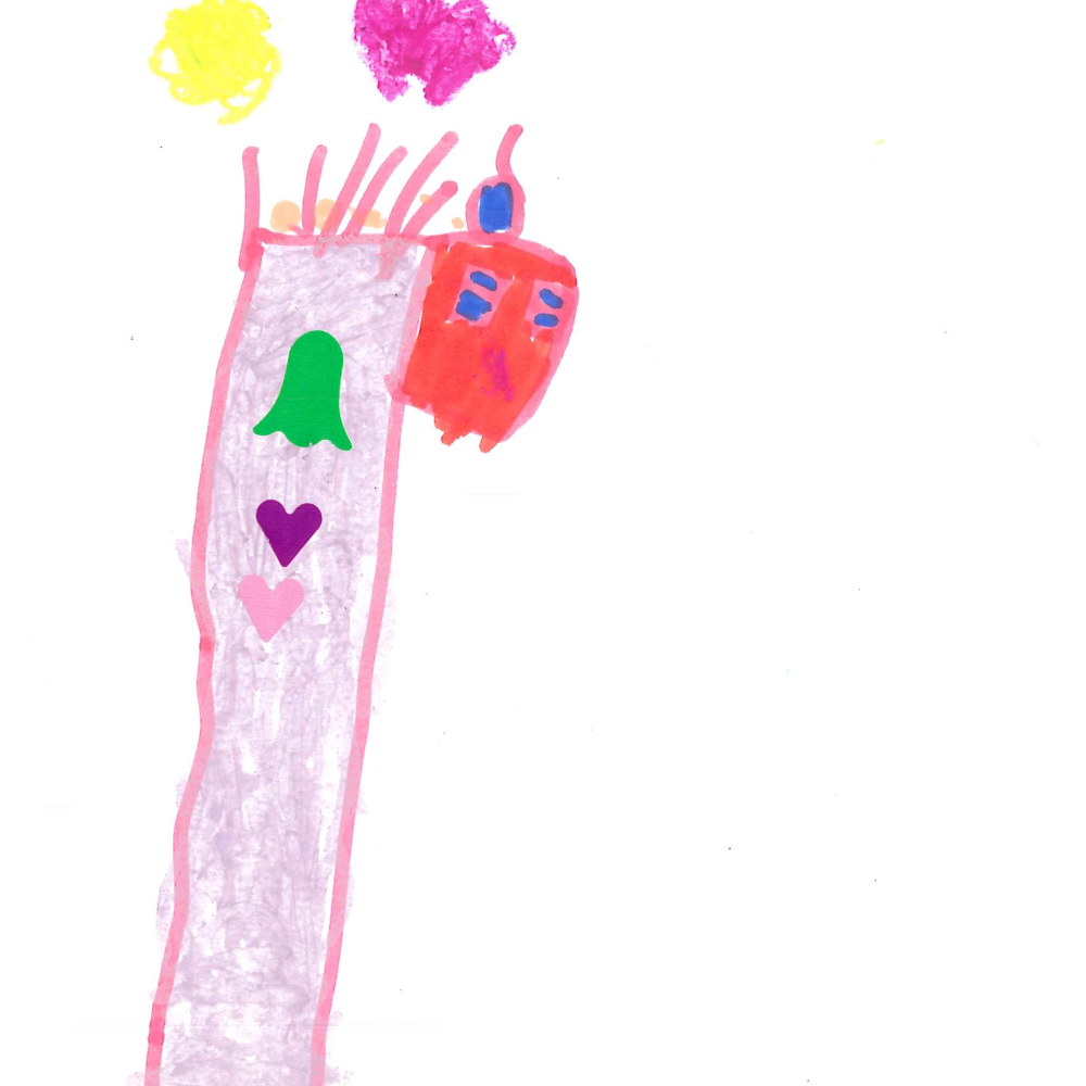Dessin de Alicia (6 ans). Mot: SémaphoreTechnique: Crayons.