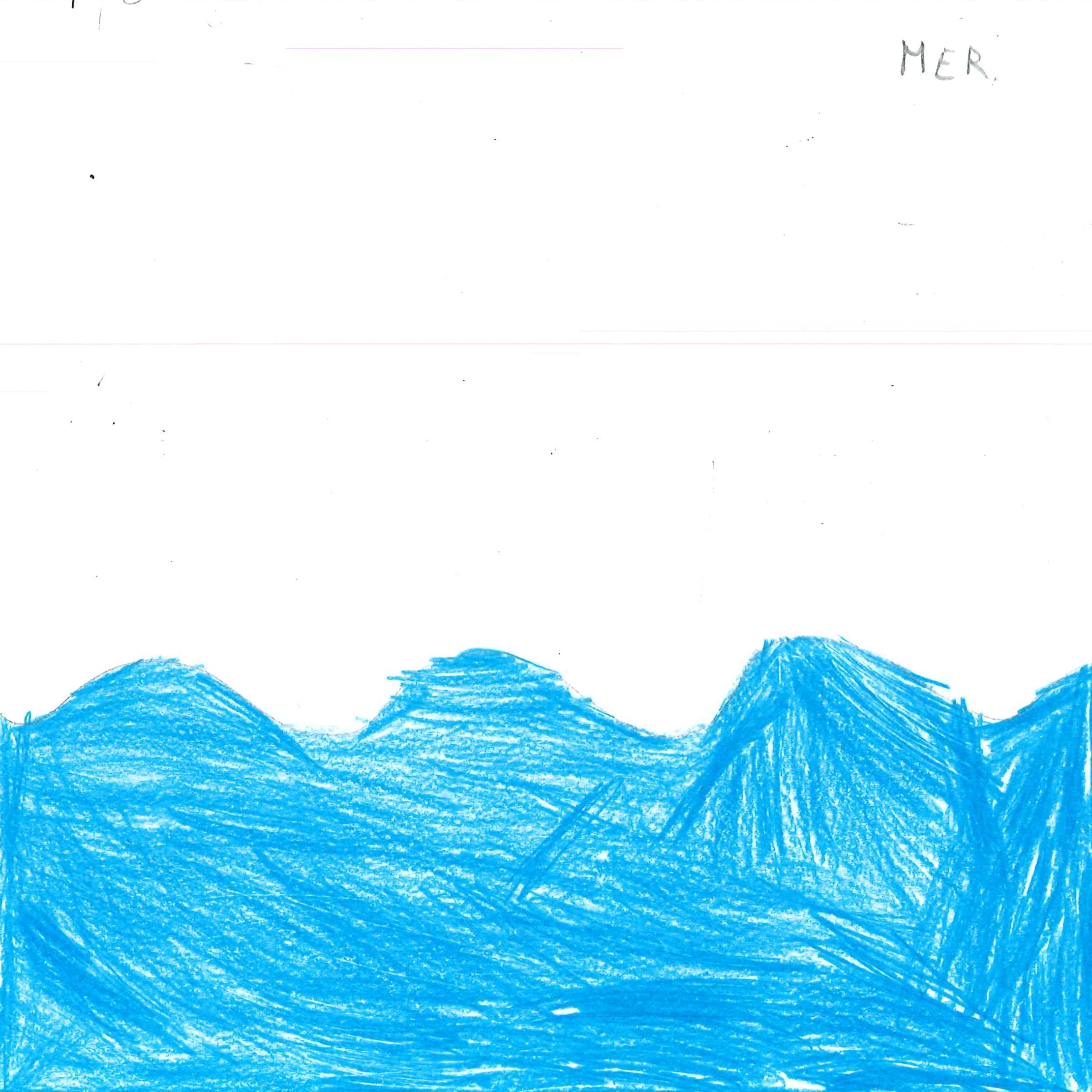 Dessin de Lamia (7 ans). Mot: MerTechnique: Crayons.