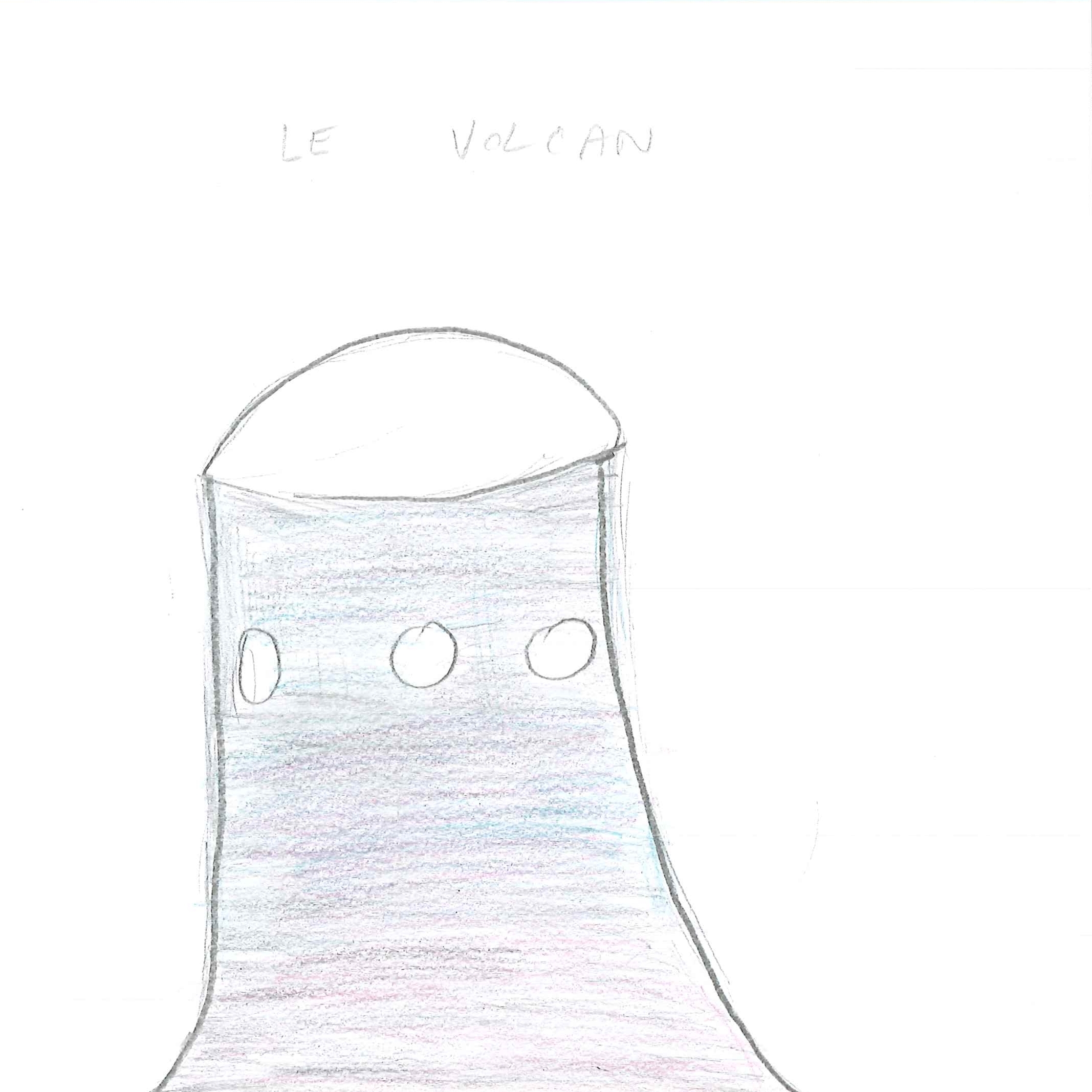 Dessin de Ylianna (11 ans). Mot: VolcanTechnique: Crayons.