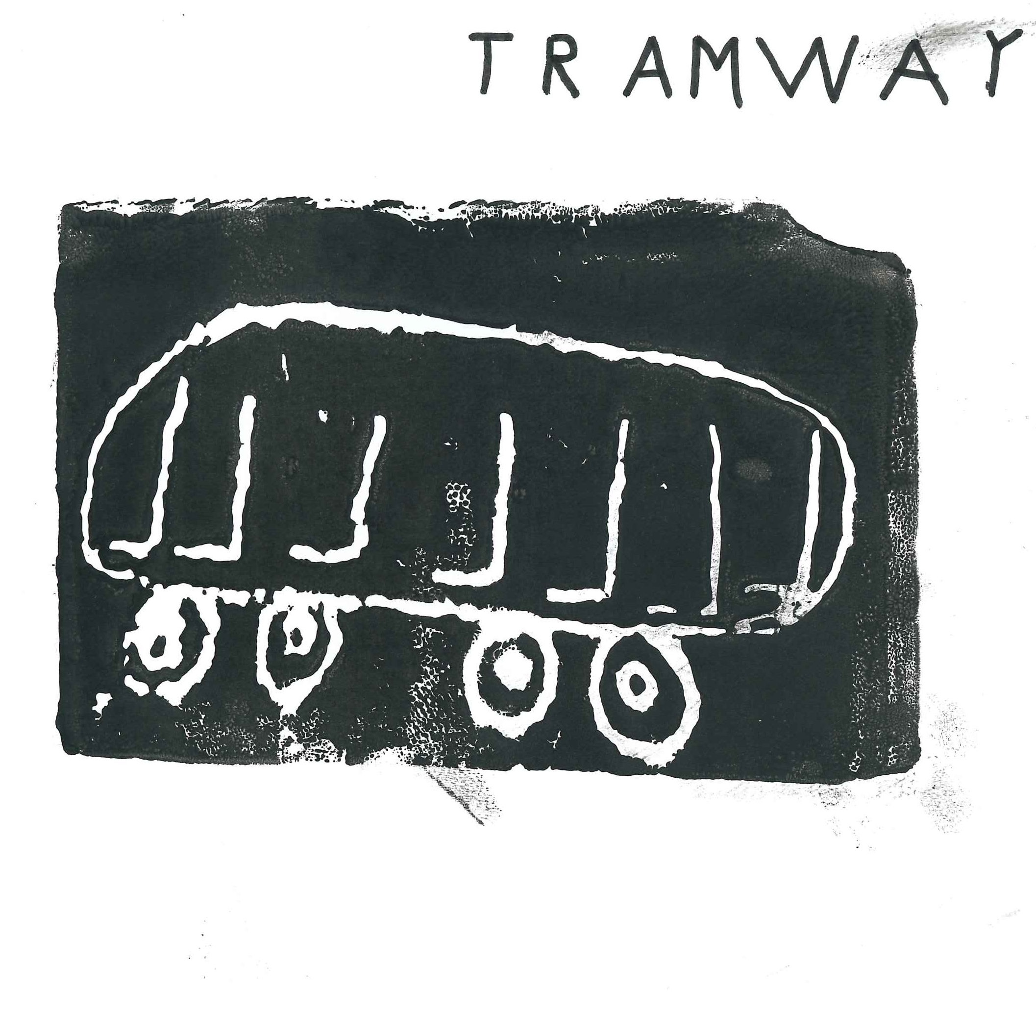 Dessin de Alexandre (7 ans). Mot: TramwayTechnique: Gravure.
