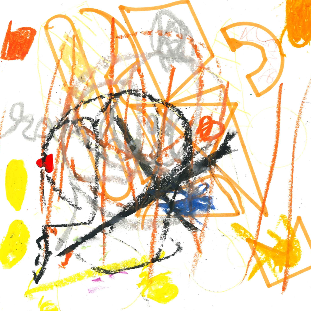 Dessin de Raphaël (2 ans). Mot: VentTechnique: Normographe.