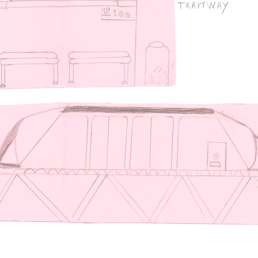 Dessin de Abdou Salam (15 ans). Mot: TramwayTechnique: Découpage / Collage.