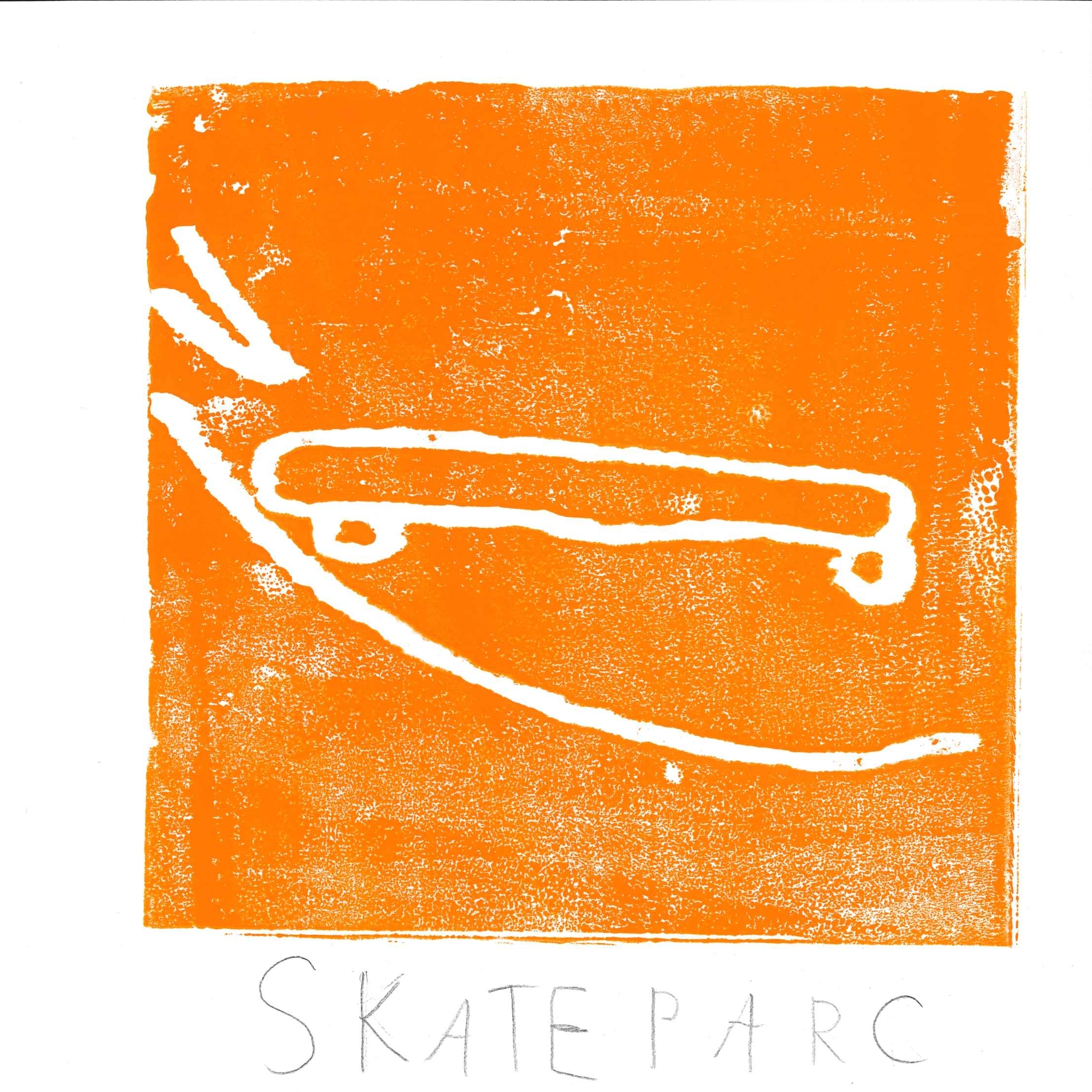 Dessin de Swan (8 ans). Mot: Skate, SkateparkTechnique: Gravure.