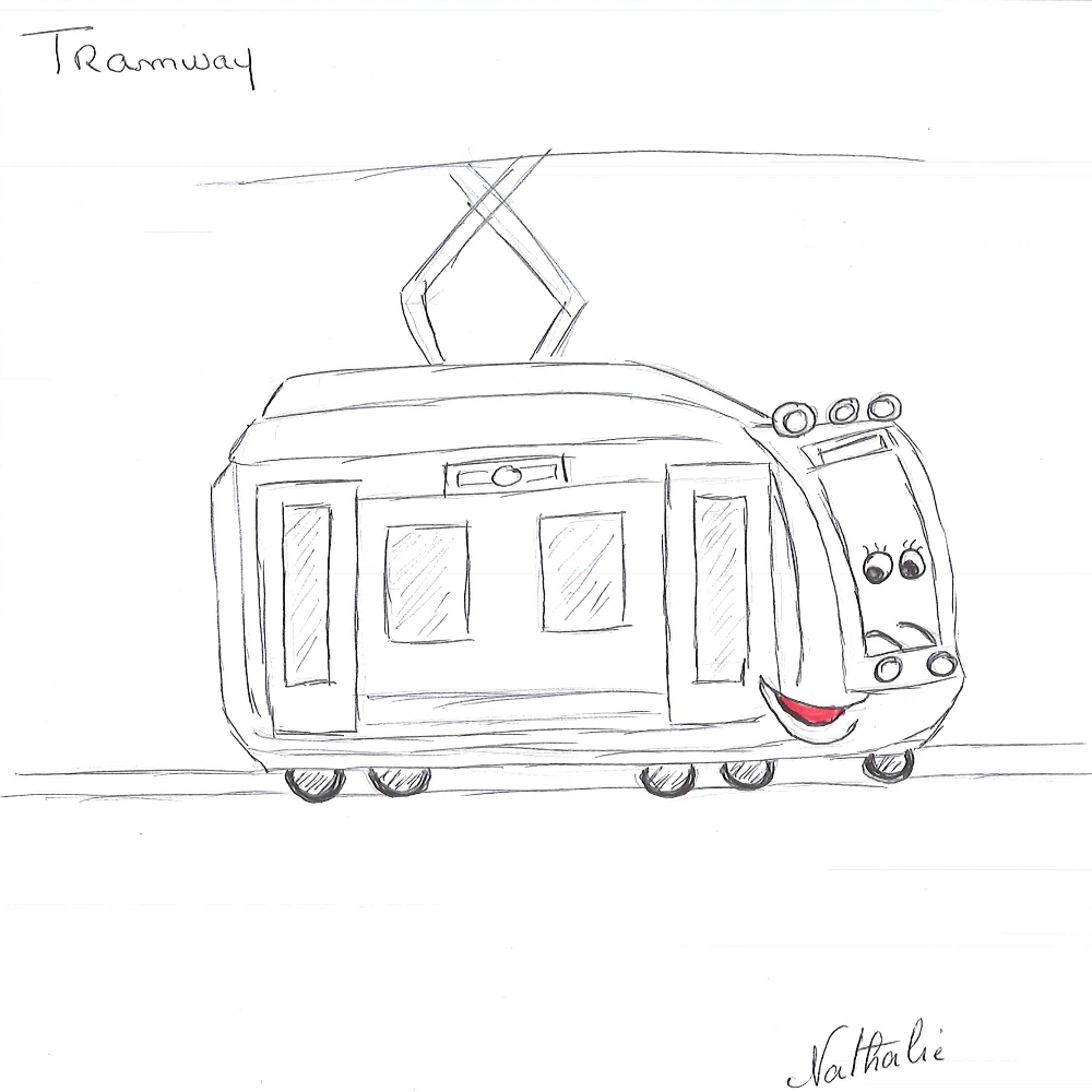 Dessin de Nathalie (56 ans). Mot: TramwayTechnique: Crayons.