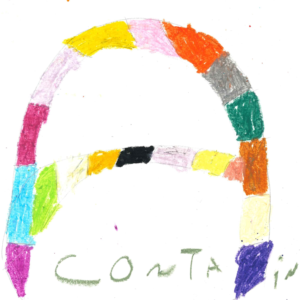 Dessin de Azylin (9 ans). Mot: ContainerTechnique: Pastels.
