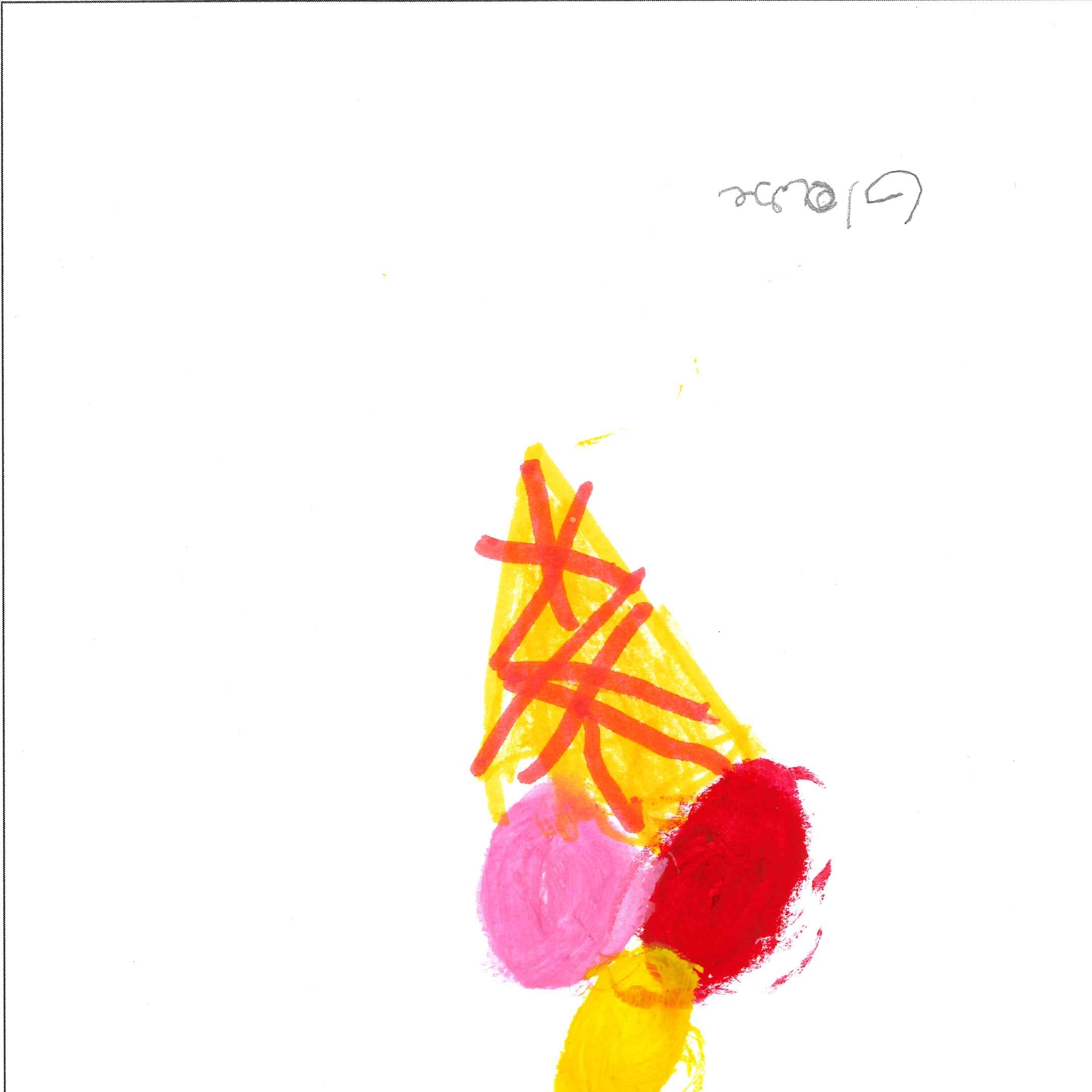 Dessin de Fatima (6 ans). Mot: GlaceTechnique: Pastels.