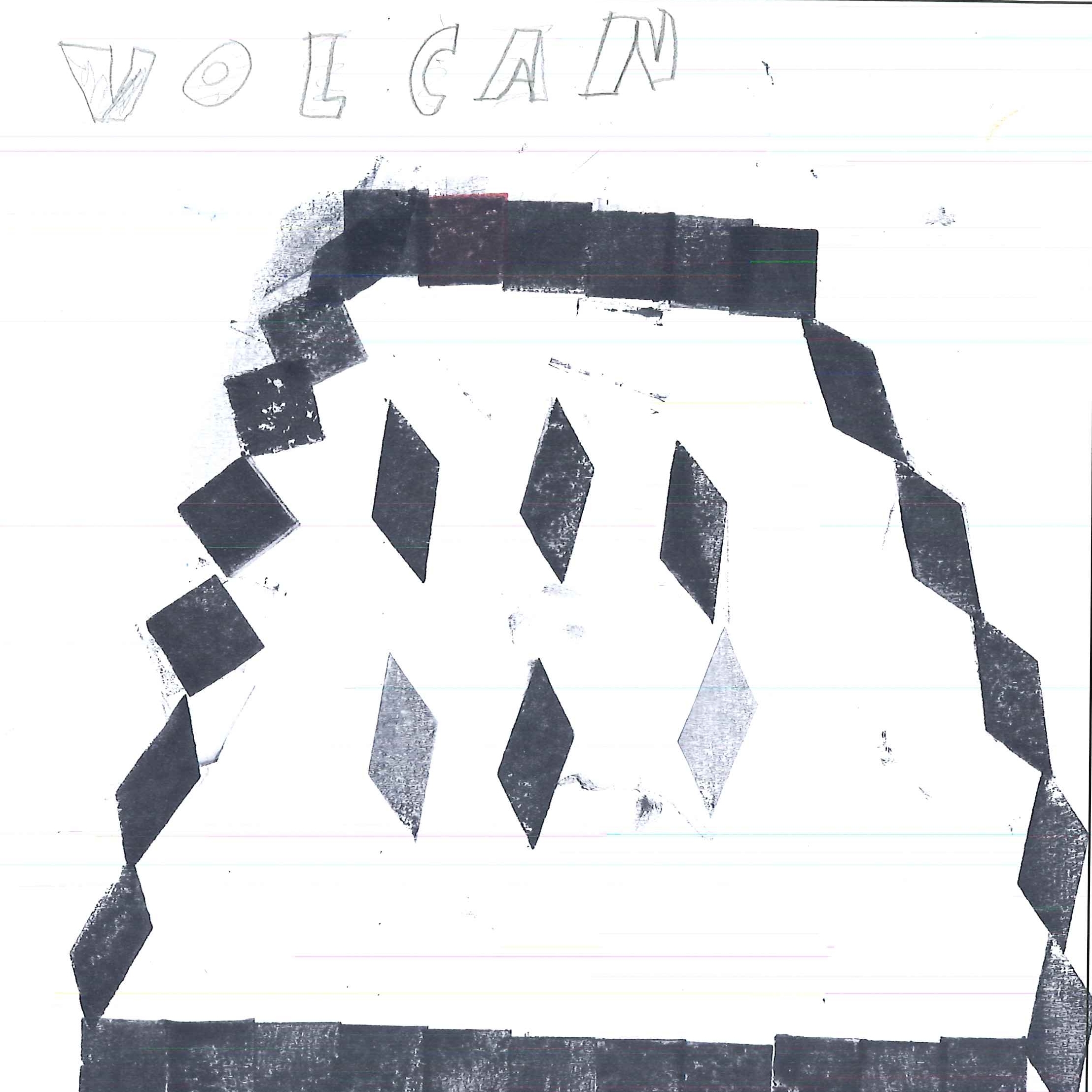 Dessin de Lénys (11 ans). Mot: VolcanTechnique: Tampons.