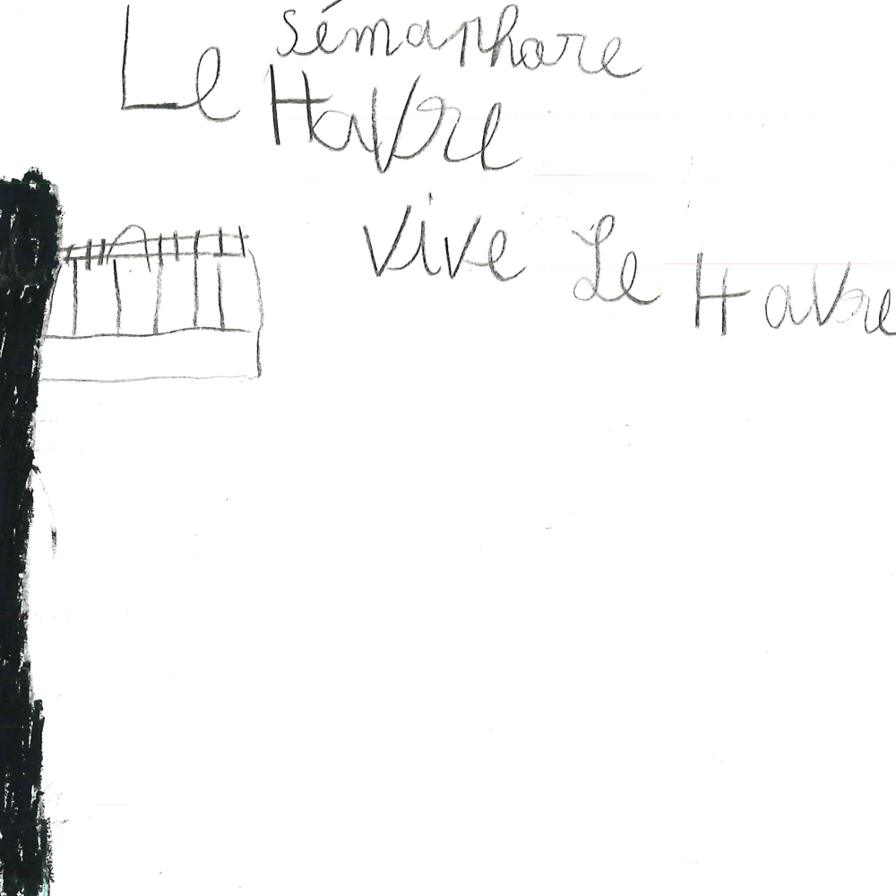 Dessin de Lilou (8 ans). Mot: SémaphoreTechnique: Pastels.