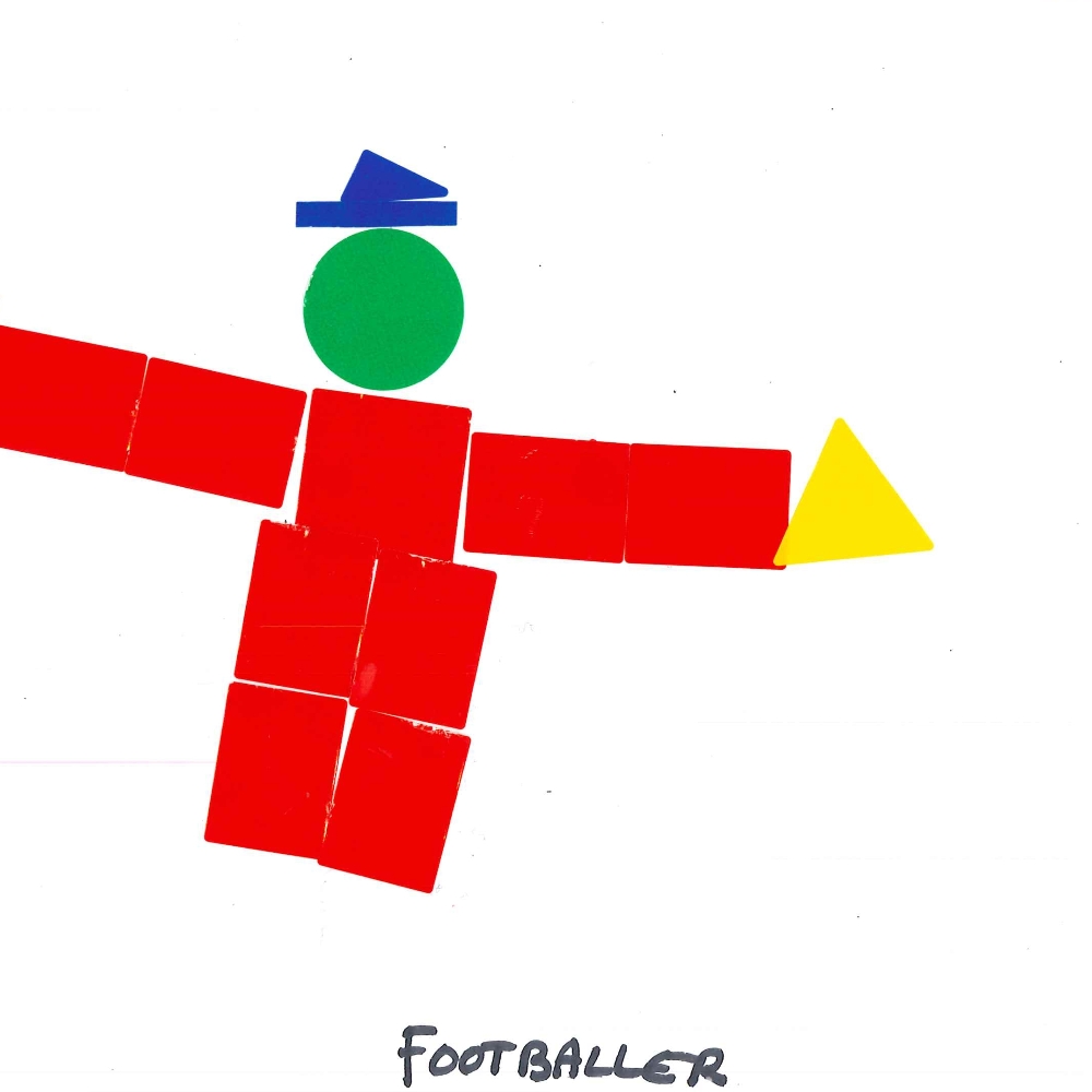 Dessin de Okaidi (5 ans). Mot: Footballeur, FootballeuseTechnique: Gommettes.