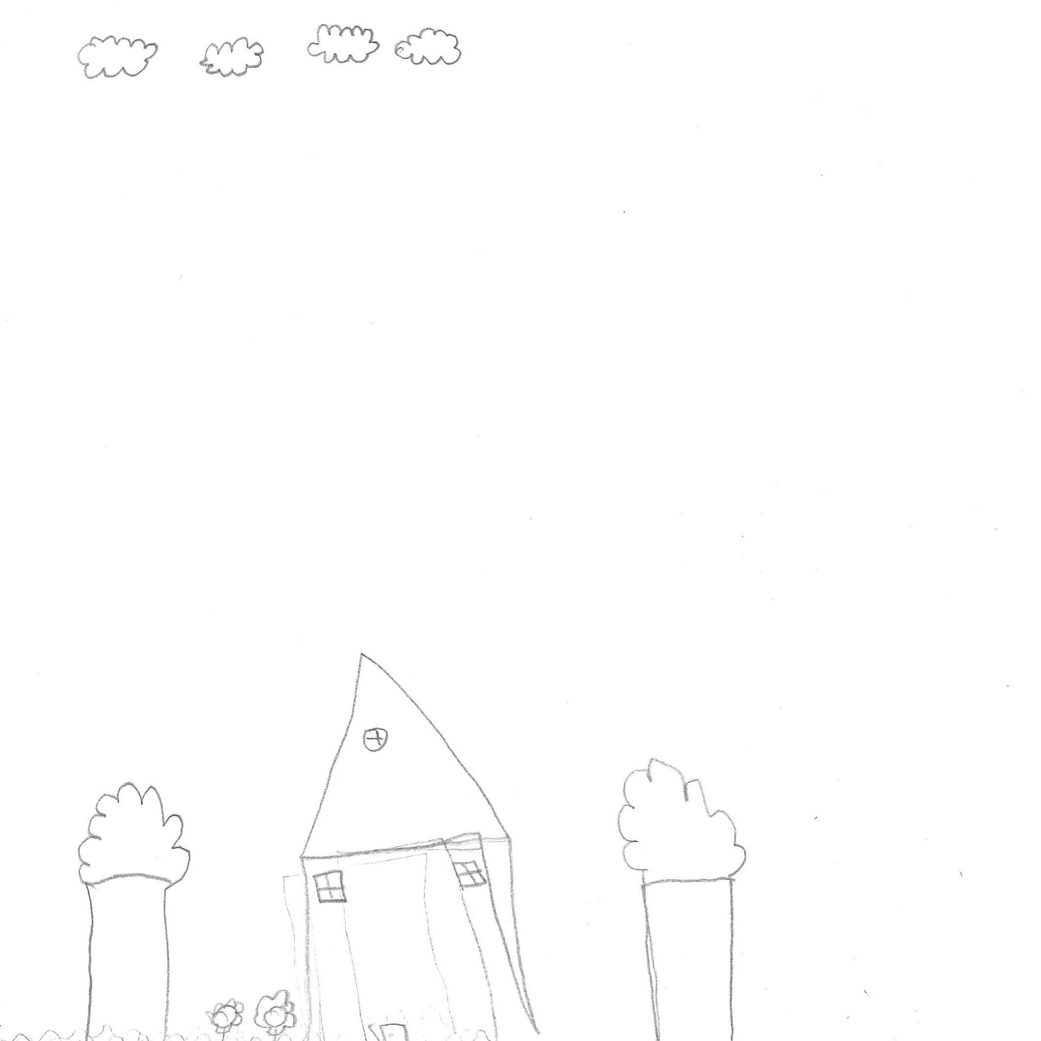 Dessin de Yani (7 ans). Mot: NuageTechnique: Crayons.