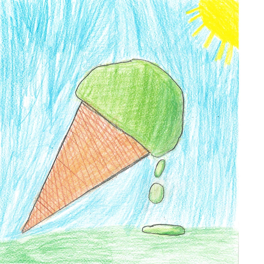 Dessin de Lukas (9 ans). Mot: GlaceTechnique: Crayons.