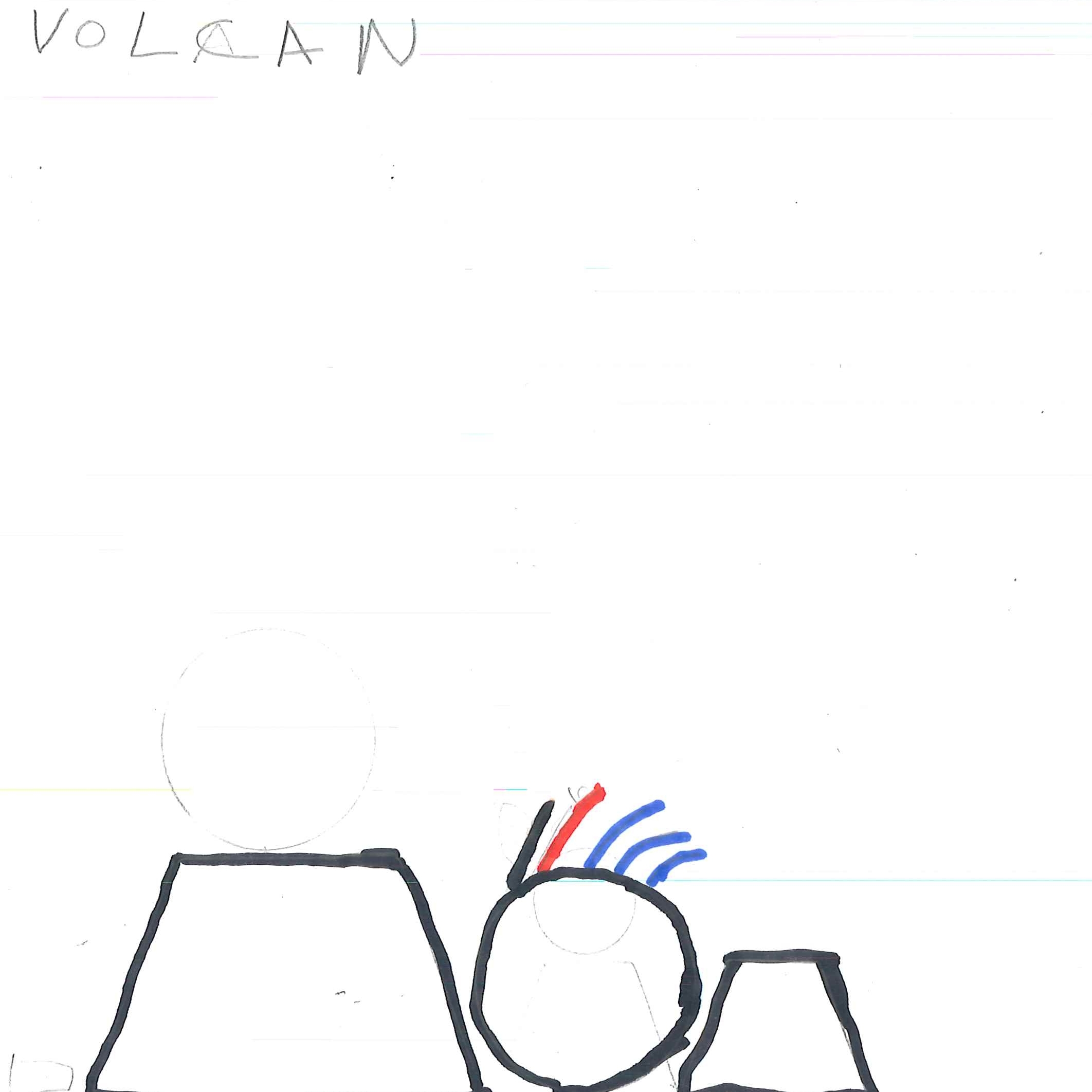Dessin de Elena (10 ans). Mot: VolcanTechnique: Normographe.