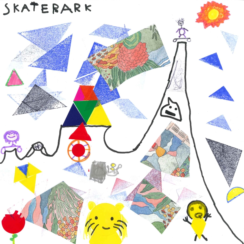Dessin de Fatima (6 ans). Mot: Skate, SkateparkTechnique: Découpage / Collage.