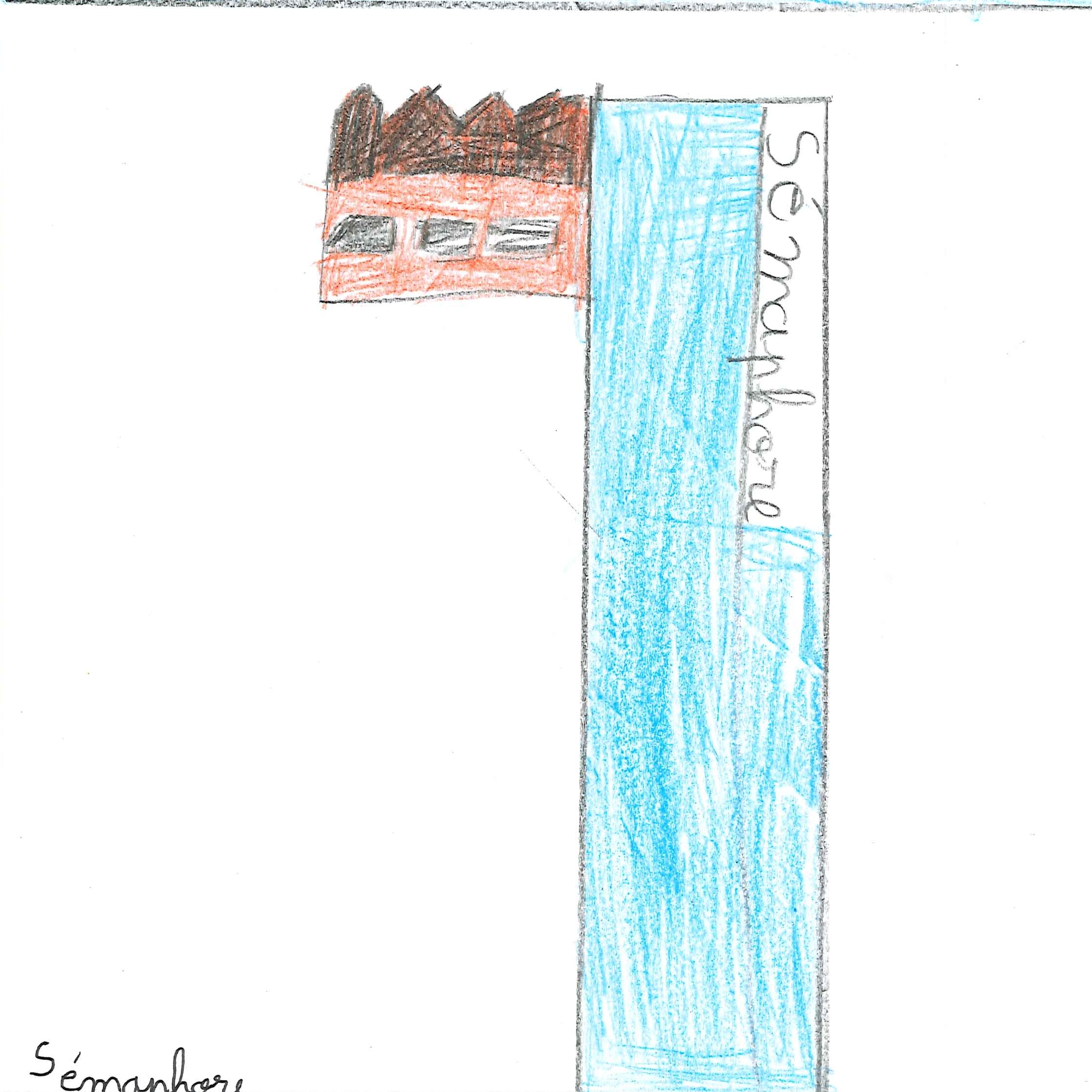 Dessin de Victoire (8 ans). Mot: SémaphoreTechnique: Crayons.