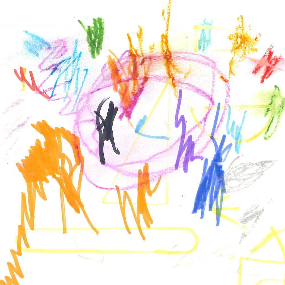Dessin de Raphaël (3 ans). Mot: VentTechnique: Pastels.