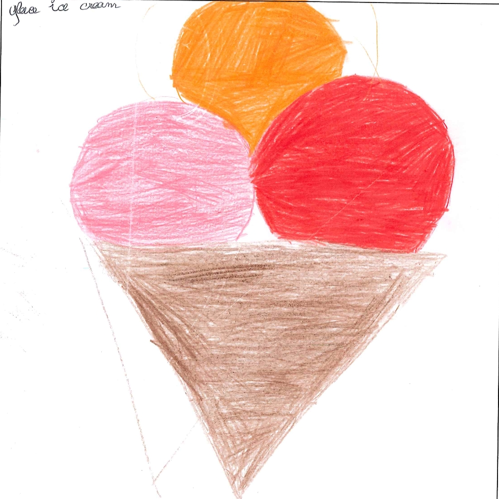 Dessin de Agathe-Candie (9 ans). Mot: GlaceTechnique: Crayons.