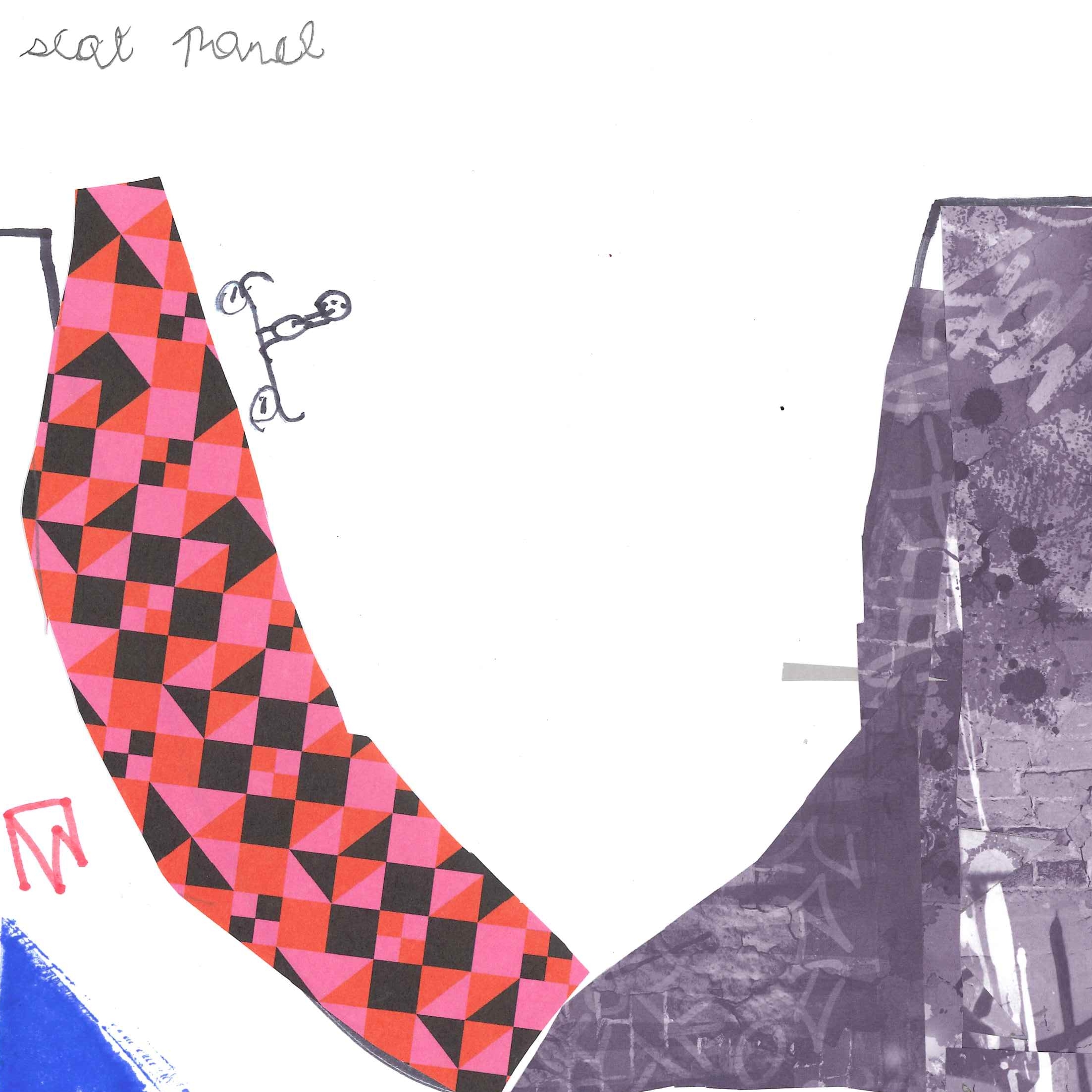 Dessin de Mahëdine (7 ans). Mot: Skate, SkateparkTechnique: Découpage / Collage.