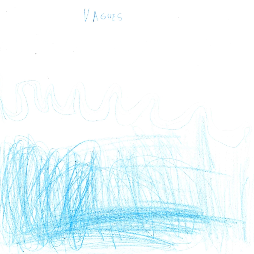 Dessin de Syanna (4 ans). Mot: VaguesTechnique: Crayons.